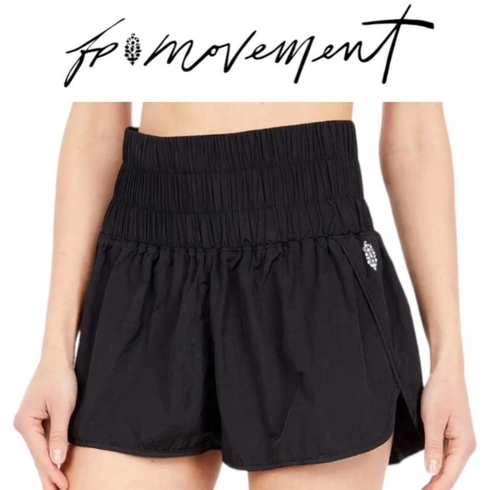 FP Movement The Way Home Shorts Black High Waisted Smocked Athletic Running